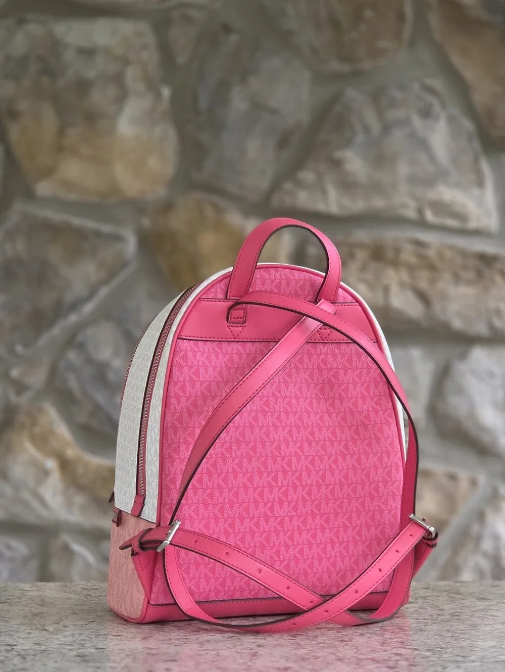 Michael Kors Rhea Medium Color-Block Logo PIink Backpack - Picture 3 of 9